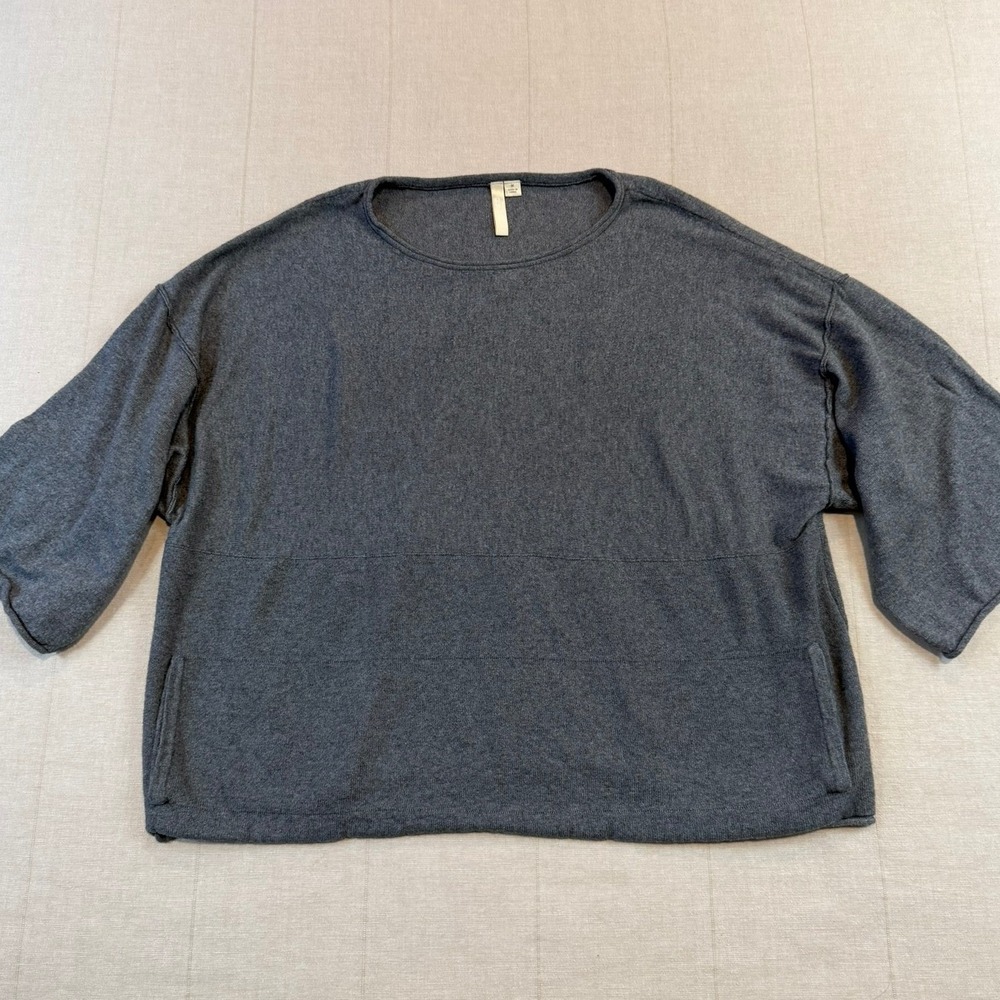 Pure Jill | Boxy Knit Sweater Short Sleeve Gray Cotton/Cashmere | Women's Medium